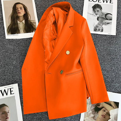 Green Metal Buckle Korean Style 2024 Spring and Autumn New Milk White Suit Jacket Women's Casual All-match High-end Suit