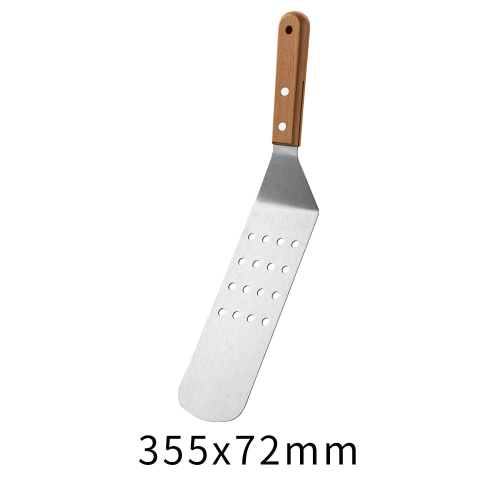 Wooden Handle Stainless Steel Spatula Korean Teppanyaki Cooking Spatula Steak Spatula Pancake Pizza Spatula Tool Set