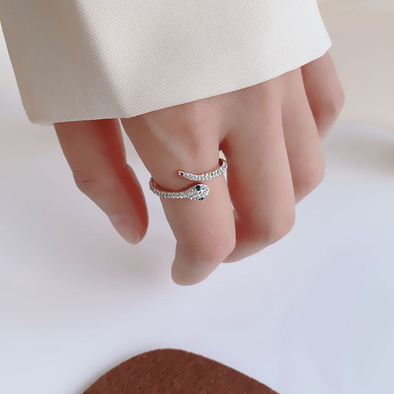 South Korea Simple Titanium Steel Ring Women's Ins Trendy Diamond Small Snake Index Finger Light Luxury Niche Design Sense Ring Jewelry