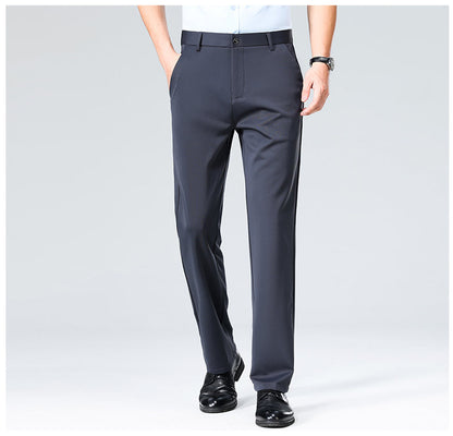 Wholesale casual pants men's four-sided elastic fabric summer ice silk pants trousers trousers high waist breathable iron-free formal trousers