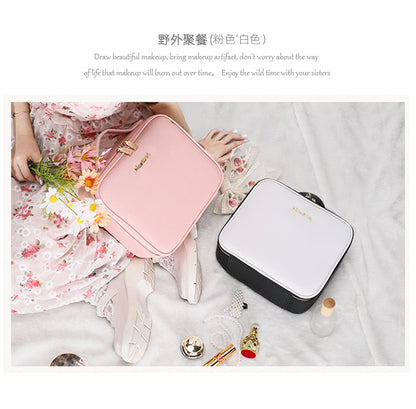 Cosmetic Bag with mirror with light large capacity makeup cosmetic storage bag portable travel removable partition bag