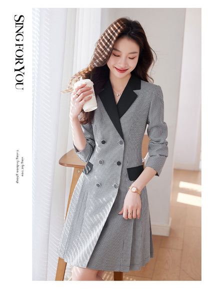 French Hepburn Style Small Black Dress High Sense High Cold Royal Sister Fried Street Small Fragrance Style Pleated Professional Suit dress Summer