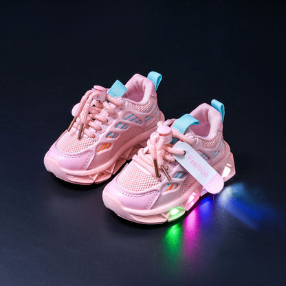 Light-Up Children's Shoes 2025 Spring & Fall New Led Light-Up Soft-Soled Sports Shoes for Small and Medium-Sized Children Women's Fashionable Casual Dad Shoes