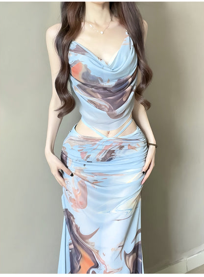 Hot Girl Bikini Swimsuit Female Three-Piece Seaside Vacation Long Skirt Small Breast Push-Up with Underwire Sexy Hot Spring Swimsuit