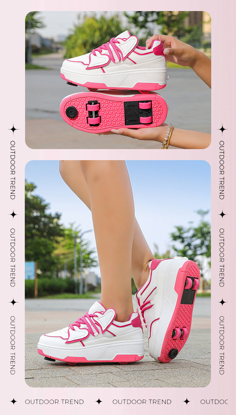 Teenagers Roller Skating Shoes for Girls and Students with Brake Button Pulley Sports Shoes That Can Walk and Glide