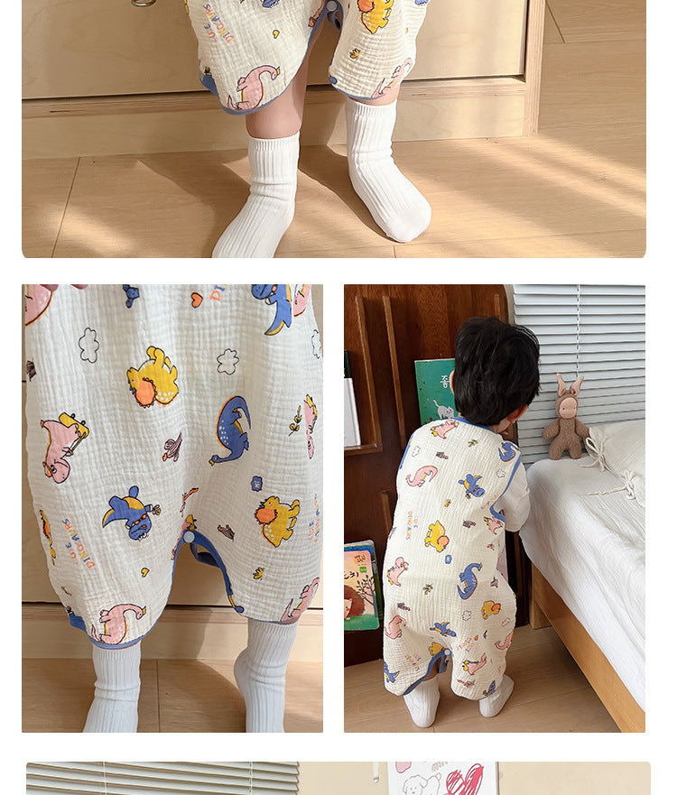 Baby Vest Sleeping Bag Summer Thin Gauze Pure Cotton Baby Kick-proof Sleeveless Children's Pajamas Air-conditioned Room Anti-cold