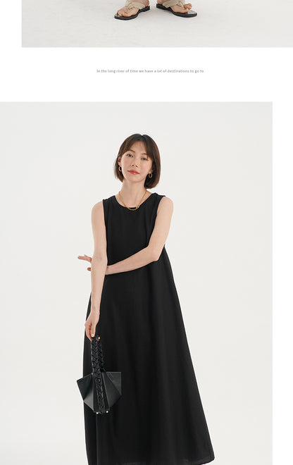 Korean Chic2026 Summer French Design Loose Backless Sleeveless Vest Dress Casual Age-Reducing Long Dress
