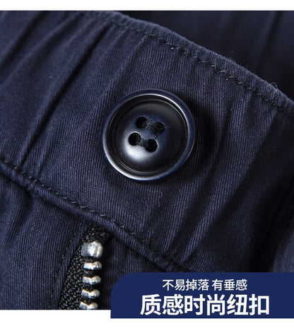 Binhaolu Men's Clothing High-End Pure Cotton Casual Pants for Men, Autumn and Winter Style with Fleece, New Business Style Men's Pants in Navy Blue