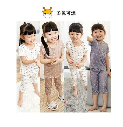 Children's Thin Short-Sleeved Air-Conditioned Clothing for Boys and Girls Summer Pajamas suit Can Wear Outfit Baby's Home Clothes Two-Piece Fashionable Set