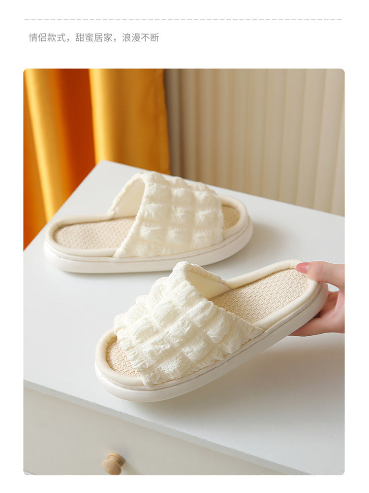 Japanese Linen Slippers for Women Spring & Fall Home Indoor Puff Cotton and Linen Silent Non-Slip Thick-Soled Bathroom Slippers for Men Wholesale