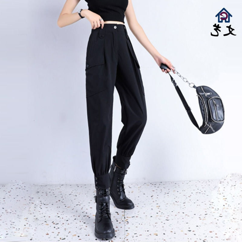 Women's Fleece-Lined Thickened Winter Korean-Style Cargo Pants, Jogger Loose Slimming Ins Harem Casual Pants for Students