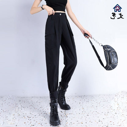 Women's Fleece-Lined Thickened Winter Korean-Style Cargo Pants, Jogger Loose Slimming Ins Harem Casual Pants for Students