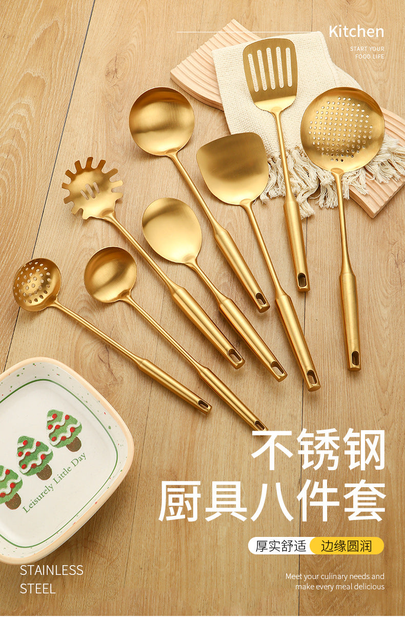 Stainless Steel High-grade Soup Leak Hot Pot Spoon Thickened Soup Spoon Golden Large Soup Spoon Titanium Plated Golden Soup Spoon Golden Spatula Spoon