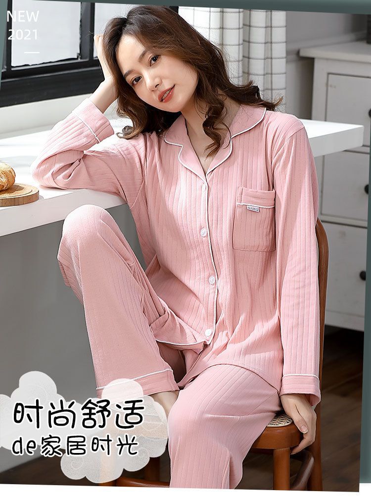 Autumn and Winter Women's 100 Pure Cotton Pajamas Women's Loose Cardigan for Middle-aged and Elderly Mothers Spring and Autumn Long-sleeved Casual Home Clothes