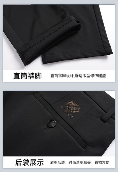 Wholesale Tiger Head Embroidered Stretch Pants Men's Casual Long Pants Men's Black Thin Straight Business Dress Pants