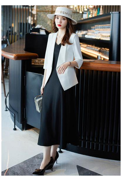 [Three-Quarter Sleeve Dress] Women's Formal Suit Dress, Korean Style Fashion Professional Attire, Small Blazer Dress for Spring and Summer