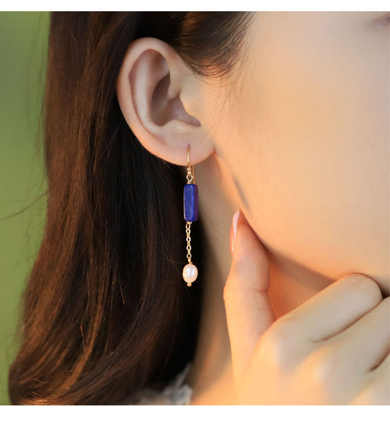 Glseevo Lapis Lazuli Natural Freshwater Pearl Earrings Accessible Luxury High-End Earrings Niche Retro Elegant Earrings