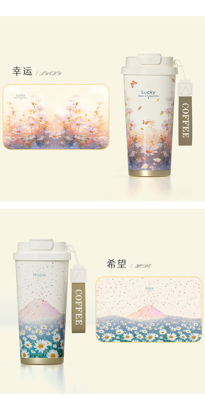 New Ceramic Thermos Coffee Cup for Girls, a Lucky Charm with High Aesthetic Value, Double Drinking Cup, Lily of the Valley Gift Cup
