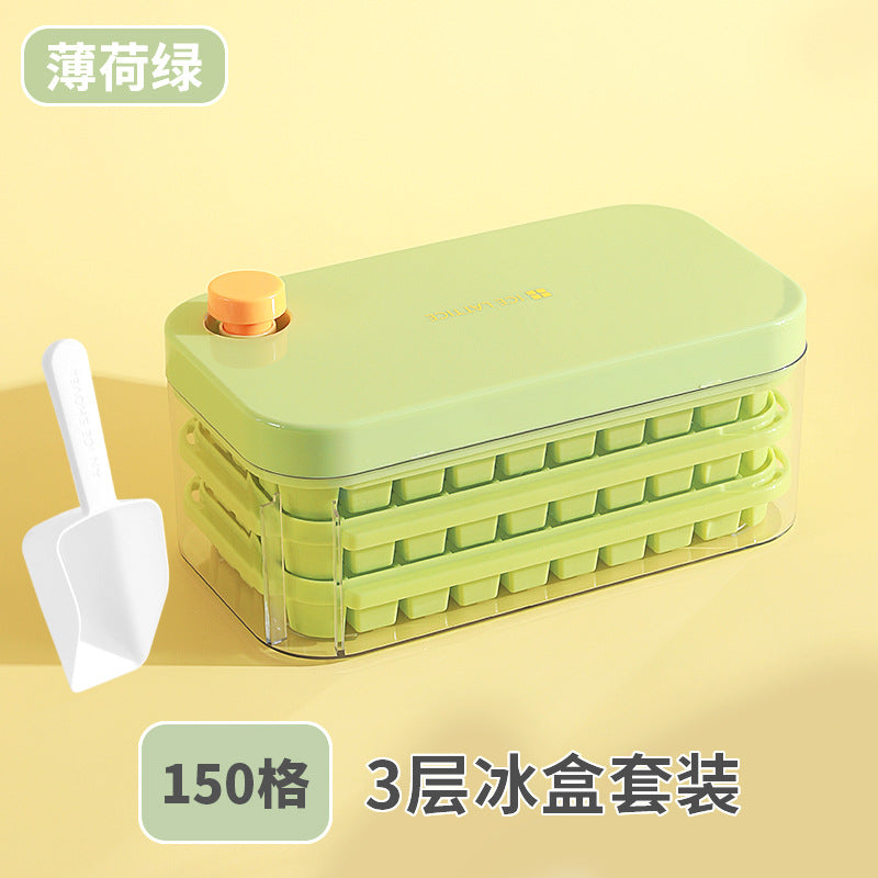 Ice Cube Mold Food Grade Household Pressed Ice Tray Large Capacity Ice Cube Storage Box Refrigerator Homemade Frozen Ice Artifact