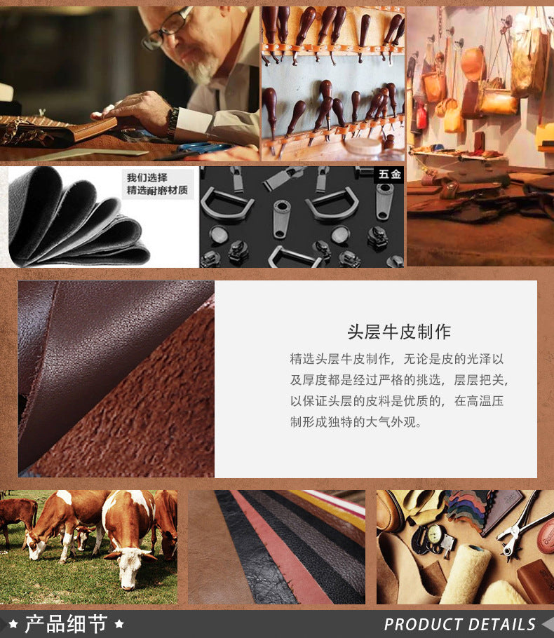 Ancient Trendy Guest Genuine Leather Men's Bag Single Shoulder Crossbody Bag Handmade Cowhide Backpack Simple Small Bag Crazy Horse Leather Men's Bag