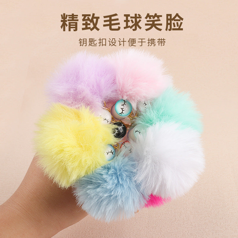 Wholesale in stock Keychain Smiley Hair Ball Tube Eyelash Brush New Cute Multicolor Eyelash Comb Beauty Makeup Tools