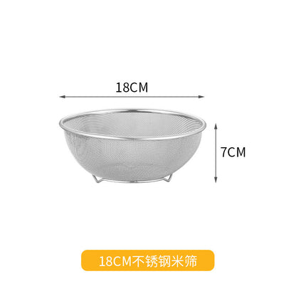 Cross-border Stainless Steel Thickened Vegetable Washing Basin Draining Basket Household Kitchen Rice Washing Artifact Vegetable Washing Basin Rice Washing Sieve Rice Washing Basin