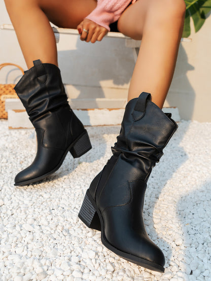 Boots Pleated One-Foot High Heel Mid-Helper Western Cowboy Women's Boots Mid-Helper Boots Fashion Women's Boots