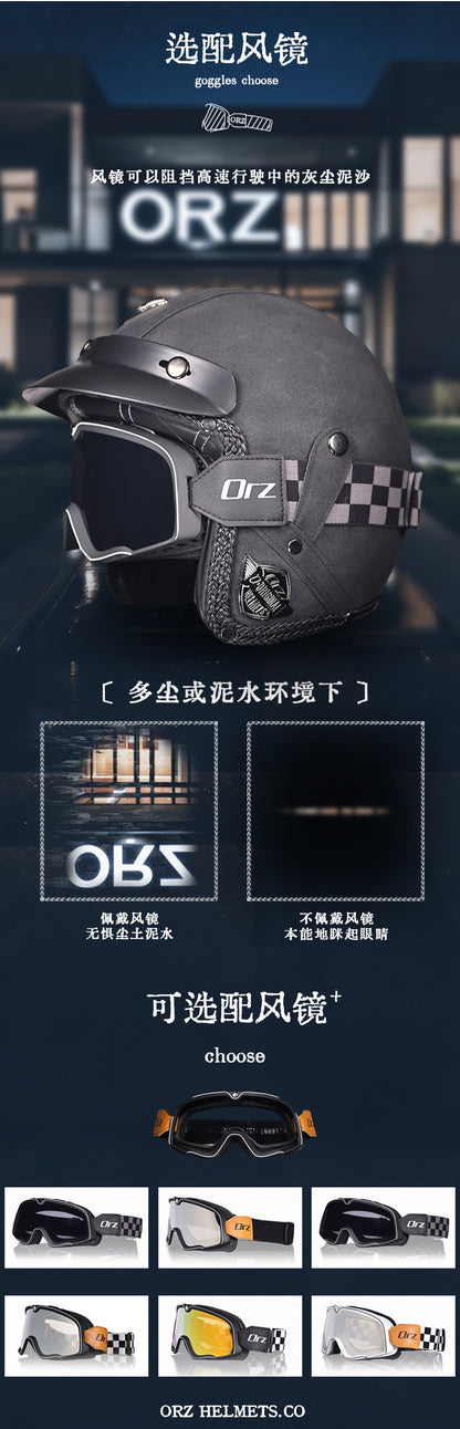 3C Certification Retro Prince Cruise Motorcycle 3/4 Helmet Half Helmet Scoop Helmet Leather Helmet Safety Four Seasons