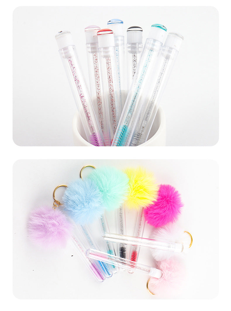 Wholesale in stock Keychain Smiley Hair Ball Tube Eyelash Brush New Cute Multicolor Eyelash Comb Beauty Makeup Tools