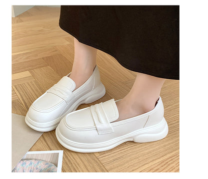 Thick-Soled Loafers British Style Slip-On White Shoes for Women 2025 New Versatile Toe-Toe Shoes Cross-Border Foreign Trade Women's Shoes