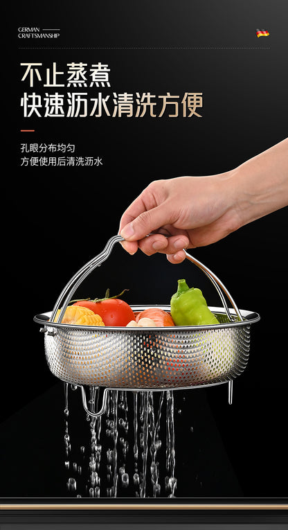 304 Stainless Steel Steamer Dense Hole Draining Basket Vegetable Washing Basket Steaming Lattice Electric Rice Cooker Rice Soup Separation Water Resistant Steaming Rack Steaming Drawer