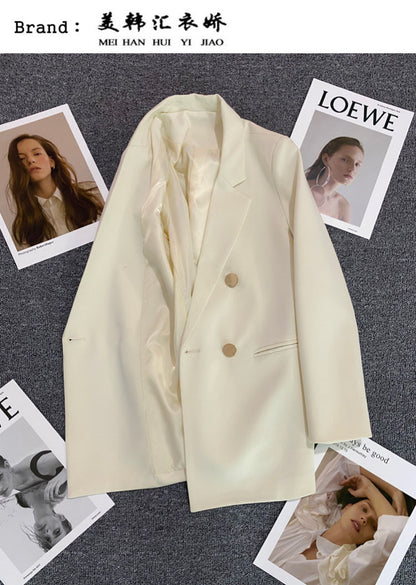 Green Metal Buckle Korean Style 2024 Spring and Autumn New Milk White Suit Jacket Women's Casual All-match High-end Suit
