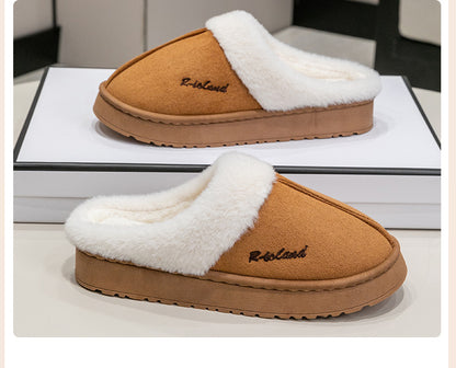 Cotton Slippers for Women, Autumn and Winter Home Use, Indoor Baotou Couple Style Plush Warm Anti-Slip Cotton Slippers for Men