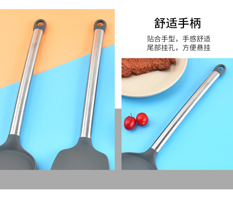 Silicone kitchenware suit 8-piece set stainless steel tube handle spatula baking scraper egg beater cooking hot pot spoon