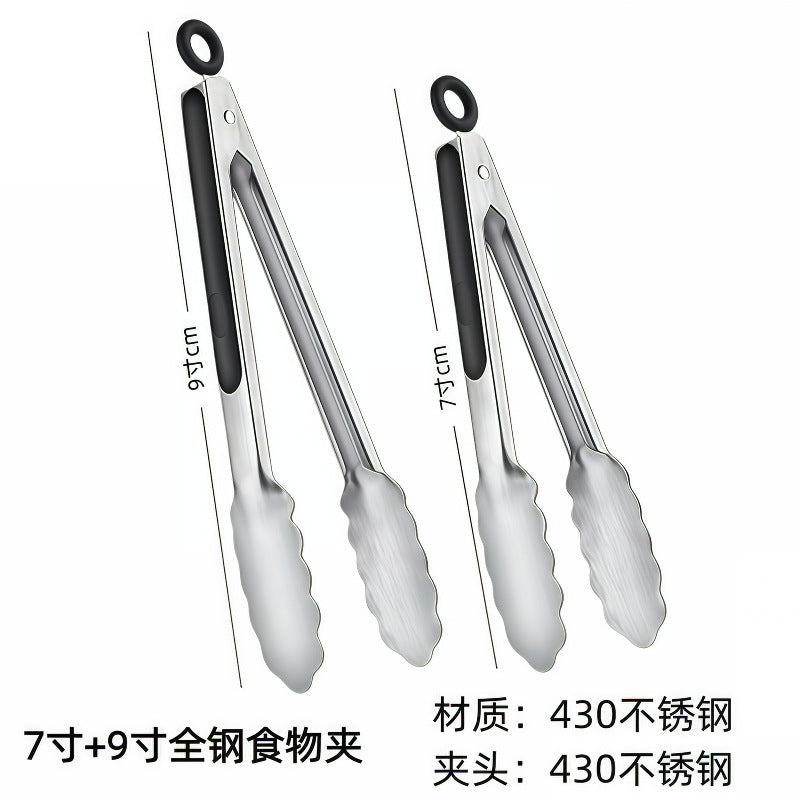 Silicone Clips for Kitchen Non-Stick Pans, Anti-Scalding and High Temperature Resistance, Household Barbecue and Steak Special Set, Stainless Steel Food Clips
