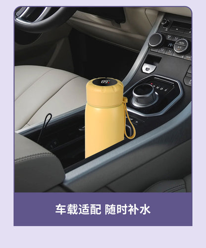 Intelligent temperature display thermos cup 316 stainless steel thermos cup solid color simple flower tea cup women's portable carrying rope accompanying cup