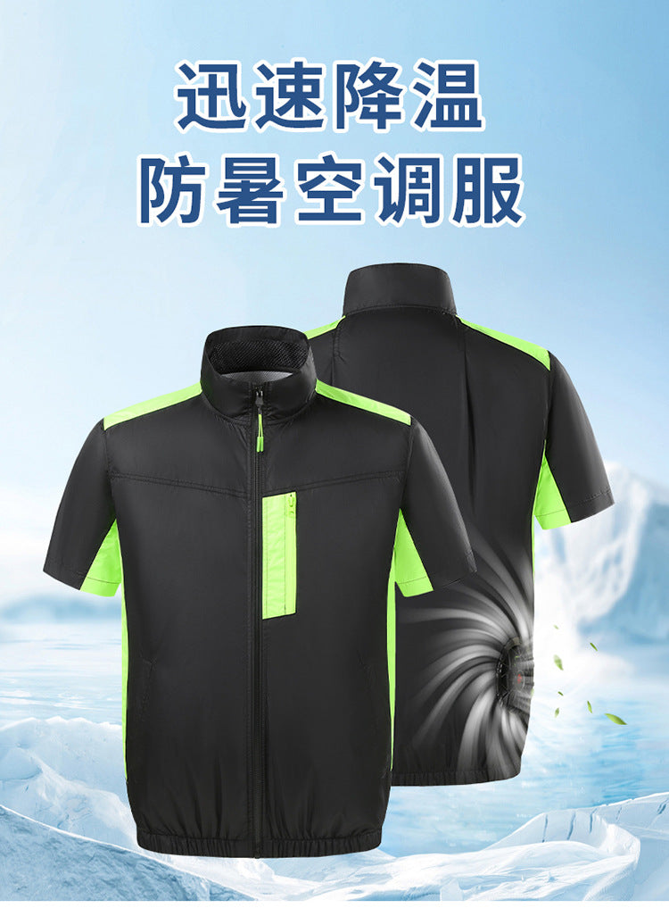 Summer new short-sleeved heatstroke prevention and cooling with fan air conditioning clothing men's work charging refrigeration welder cooling overalls