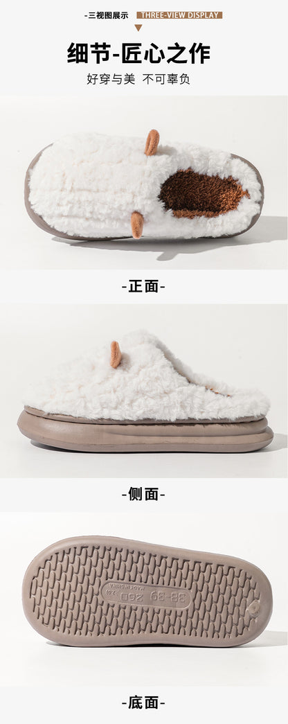 Cotton Slippers for Women, Cute Girly Heart, Indoor Home, Non-Slip, Warm, Couple Style, Dormitory Wearable Slippers for Men, Autumn and Winter