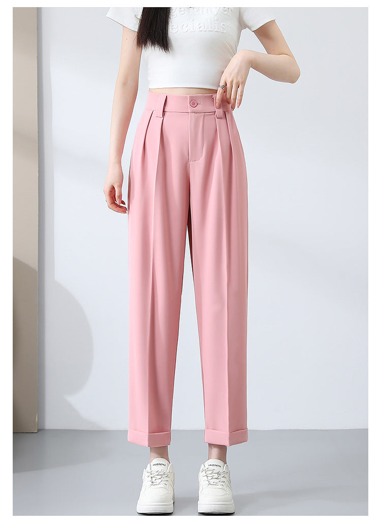 New Style Ice Silk Suit Pants for Petite Women, Cropped Straight-Leg Pants, Summer Thin Cigarette Pants, Free Shipping