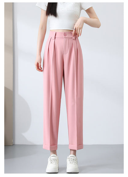 New Style Ice Silk Suit Pants for Petite Women, Cropped Straight-Leg Pants, Summer Thin Cigarette Pants, Free Shipping