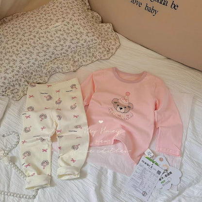 Spot Large and Small Roll Heyhoney24 Lycra Cotton Boys and Girls Autumn Clothes Intimates Printed Home Clothes Pajamas Two-Piece Set