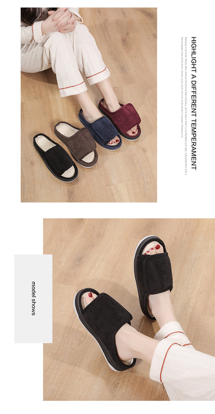 Factory direct wholesale Velcro loose feet wide fat swollen adjust middle-aged men's and women's cloth shoes linen slippers foreign trade