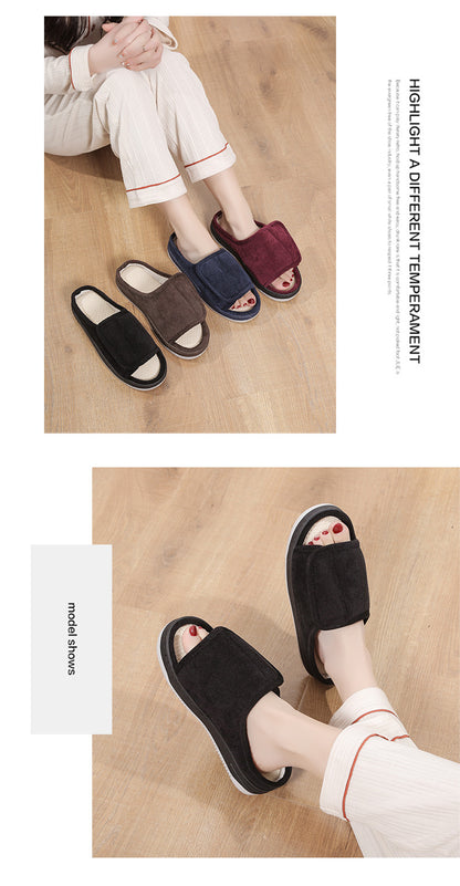 Factory direct wholesale Velcro loose feet wide fat swollen adjust middle-aged men's and women's cloth shoes linen slippers foreign trade