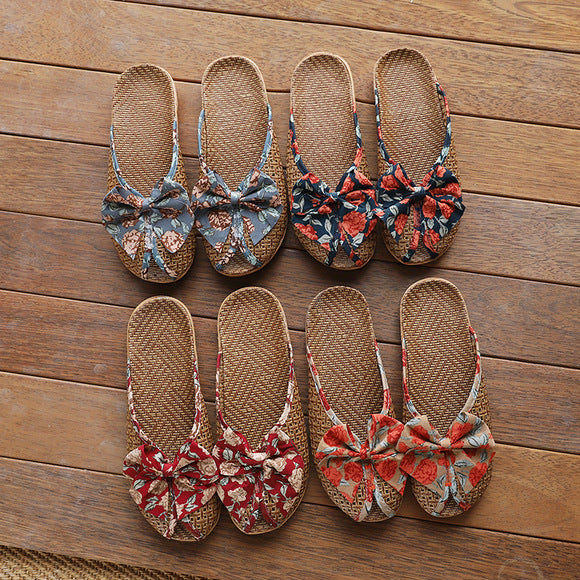Baotou Spring & Fall Indoor Comfortable and Breathable Linen All Year Round Home Fabric Sandals for Women and Couples Floor Soft Bottom Home