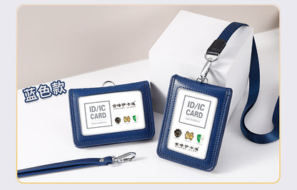 Work Card Case Detached Double Card Position Genuine Leather Folding Card Case Chest Card Lanyard Access Control Card Student School Card Rice