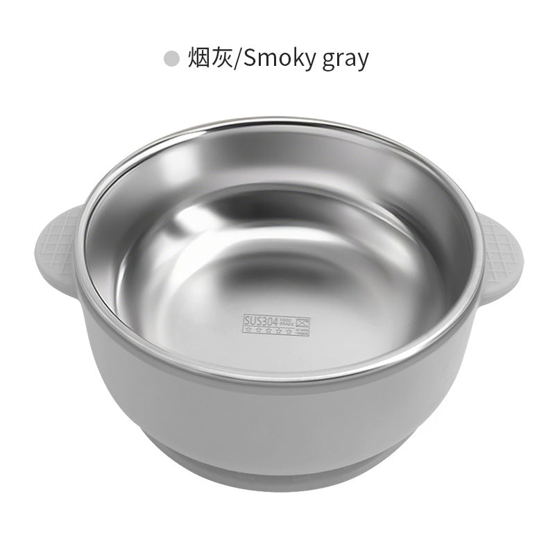 Cross-border Stainless Steel Children's Bowl Household Cute Baby Drop-resistant Heat-insulated Tableware Kindergarten Children's Rice Bowl with Suction Cup