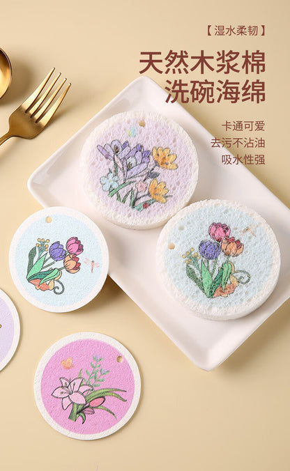 Compressed Wood Pulp Cotton Kitchen Cleaning Dishwashing Sponge Compressed Sheet Absorbs Water, Decontaminates and Does Not Stick to Oil Sponge Block Cartoon Printing