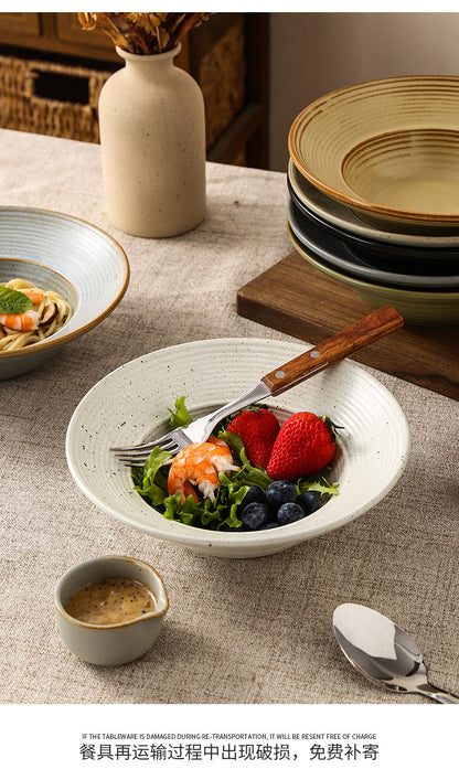 Retro Style Ceramic Kiln Straw Hat Plate Restaurant Hotel Home Threaded Pasta Plate Japanese Fruit Salad Snack Plate