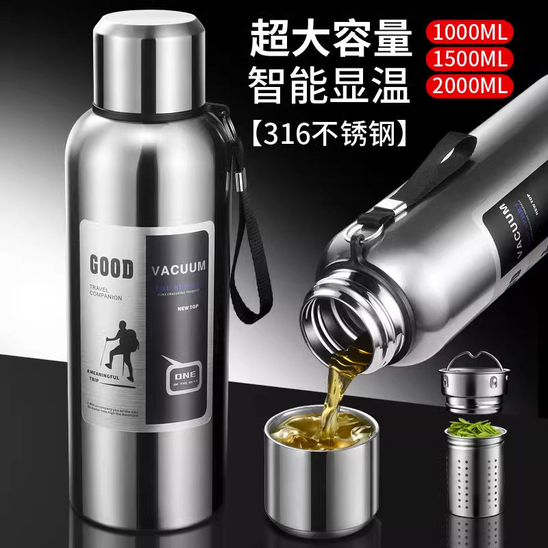 Large Capacity 316 Stainless Steel All-Steel Pot Men's Outdoor Travel Mountaineering Portable Thermos Cup Wholesale Cross-Border