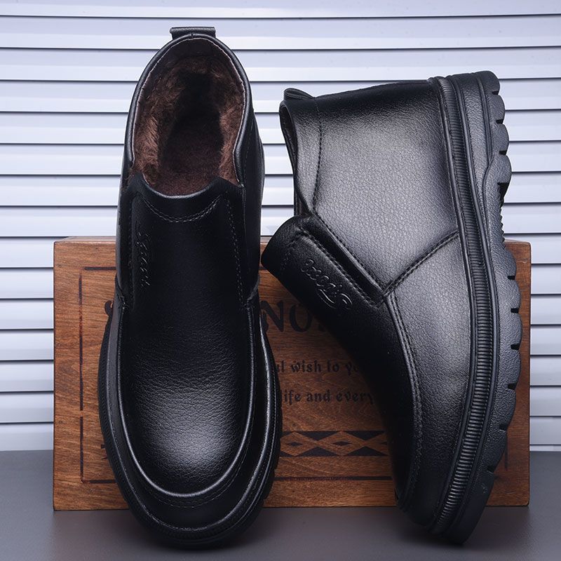 [Wool lining] Winter cotton shoes men's middle-aged and elderly casual leather shoes fleece-lined thick warm cold-proof dad shoes